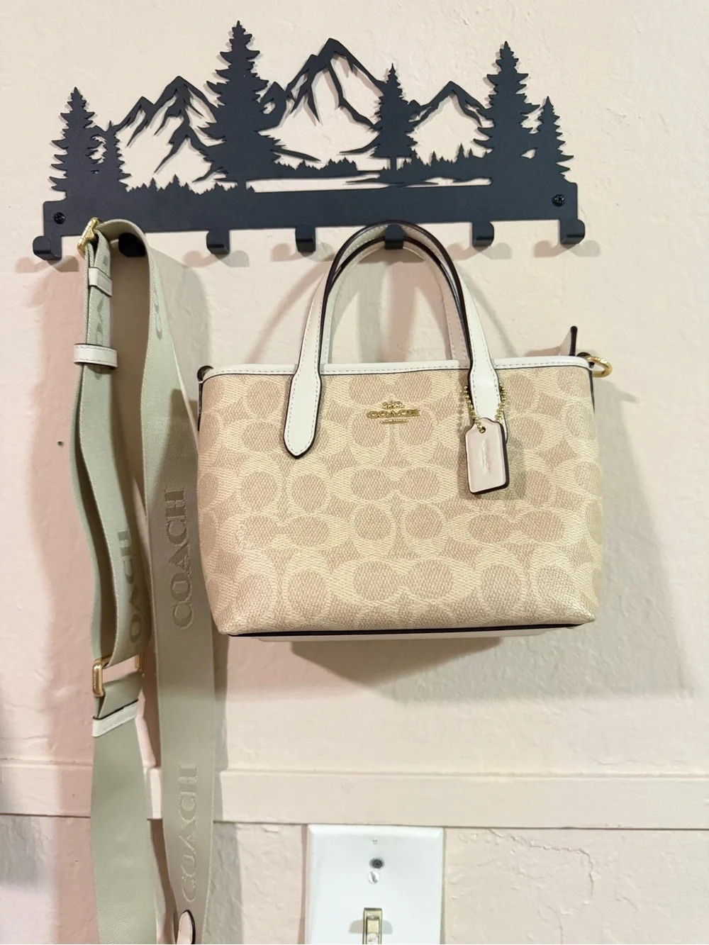 Coach Beige/Chalk Signature Crossbody Satchel with Detachable Strap